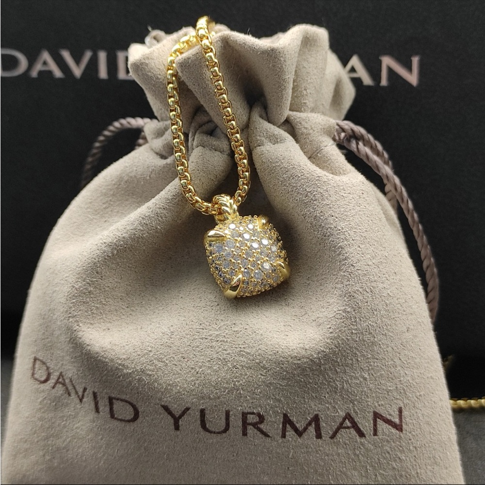 David Yurman Gold Pave Petite Pendant Necklace - Gold & White